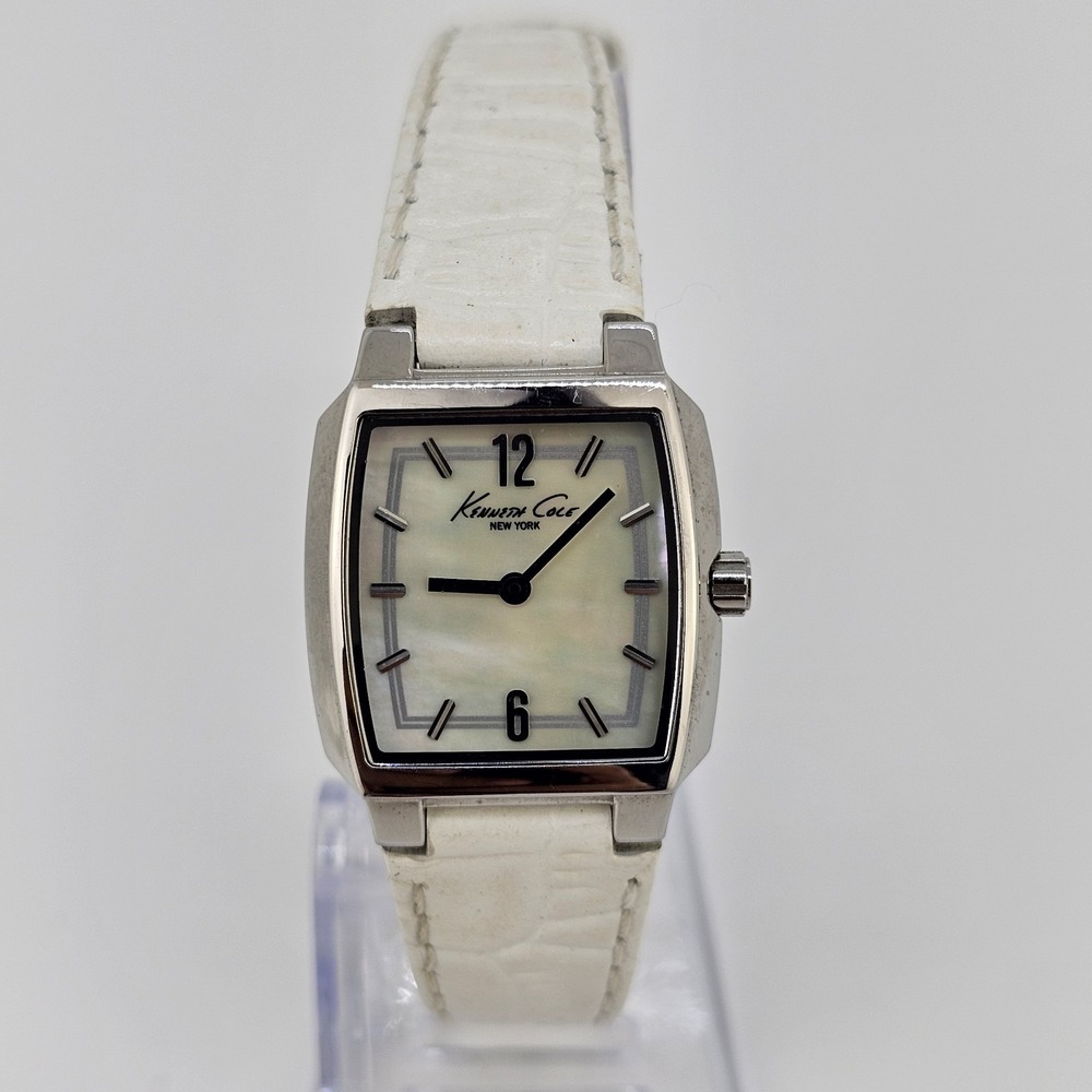 Kenneth Cole Women's Watch 25MM Cream Dial White Leather Bands New‎ Battery